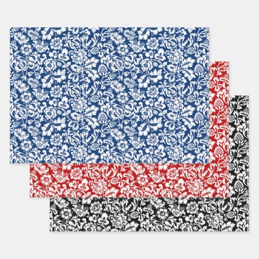 William Morrisフローラダマスク、深いシェードラッピング ラッピングペーパーシート (セット)