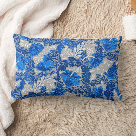 William Morrisフローラ、サファイアブルーとグレー ランバークッション (ブランケット)