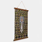 William * Morrisブラックと金ゴールドフローラ天使 吊り下げ型タペストリー (傾斜あり)