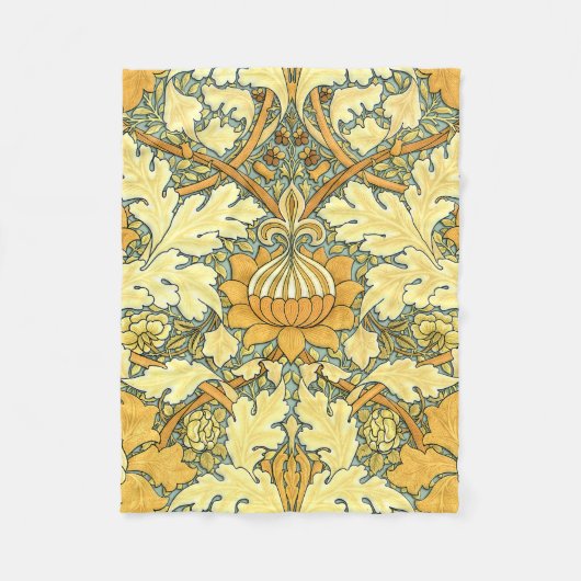 William Morrisリッチフローラヴィンテージパターン フリースブランケット (正面)