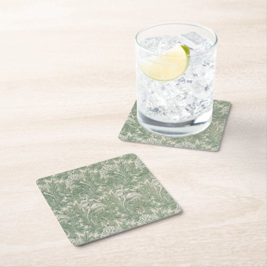 William Morris壁紙テキスタイル緑 スクエアペーパーコースター (インサイチュ)