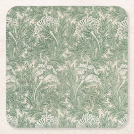 William Morris壁紙テキスタイル緑 スクエアペーパーコースター