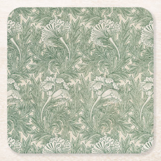 William Morris壁紙テキスタイル緑 スクエアペーパーコースター