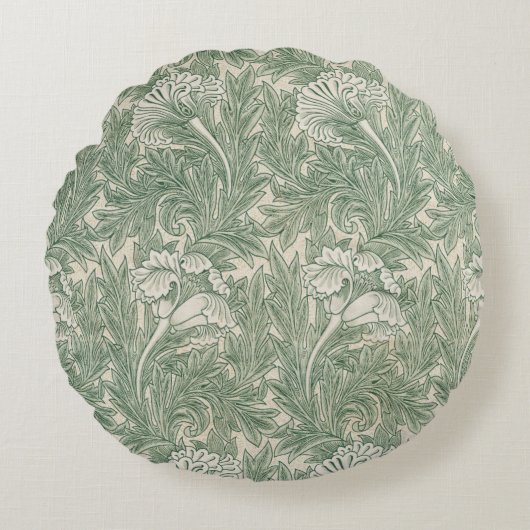 William Morris壁紙テキスタイル緑 ラウンドクッション (正面)