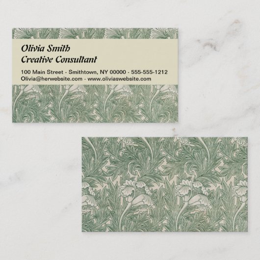William Morris壁紙テキスタイル緑 名刺 (正面/裏面)