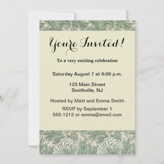 William Morris壁紙テキスタイル緑 招待状 (正面)