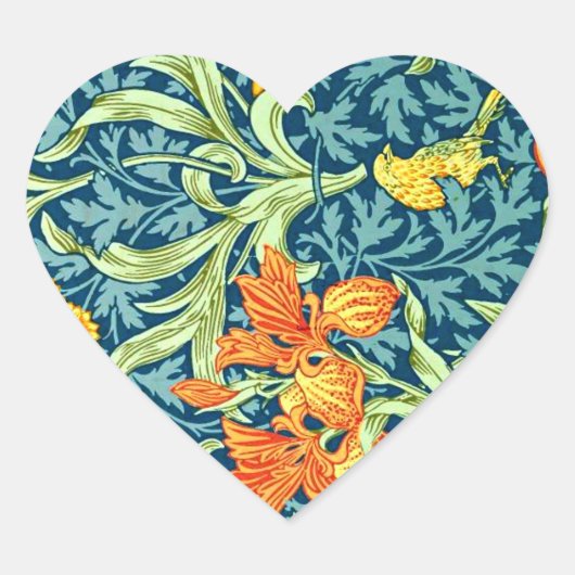 William Morris – アイリス,ヴィンテージフローラルパターン ハートシール (正面)