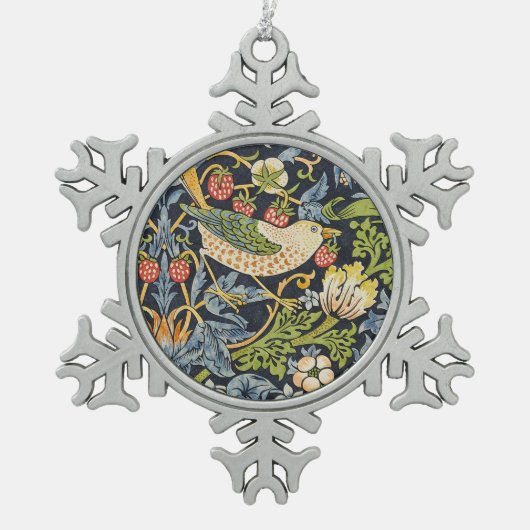 William Morris – イチゴ泥棒フローラルパターン スノーフレークピューターオーナメント (正面)