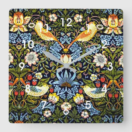 William Morris – イチゴ泥棒 スクエア壁時計 (正面)