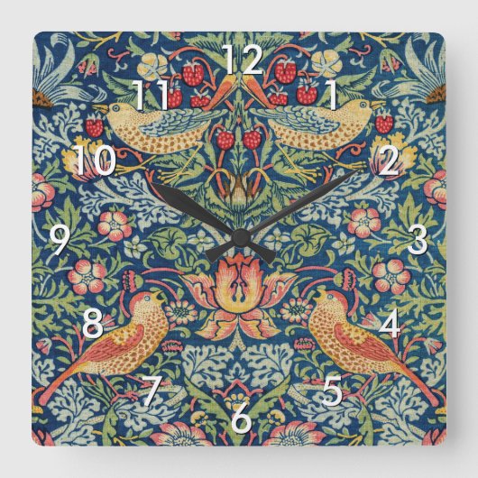 William Morris – イチゴ泥棒 スクエア壁時計 (正面)