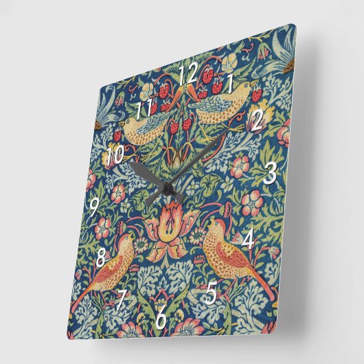 William Morris – イチゴ泥棒 スクエア壁時計 (傾斜)