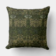 William Morris：グリーンチューリップ&バラ装飾用クッション
