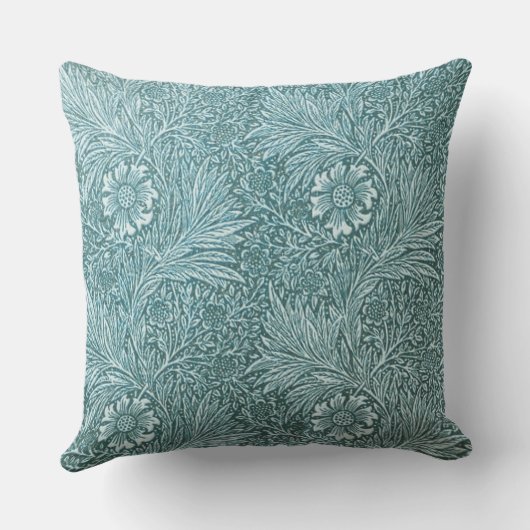 William Morris,ティール(緑がかった色)フローラルパターン,再設計,シック クッション (裏面)