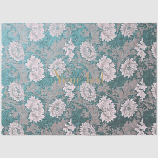 William Morris，パターン，再設計，ティール（緑がかった色），グレー，金属 薄葉紙 (正面)