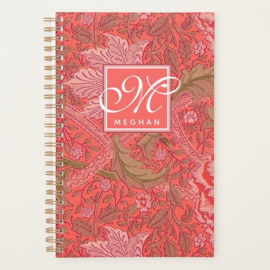 William Morris – ピンクのフローラルパターン&モノグラム プランナー手帳 (正面)