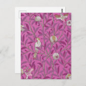 William Morris、ホットピンクの鳥とポンメグレナーズ ポストカード (正面/裏面)