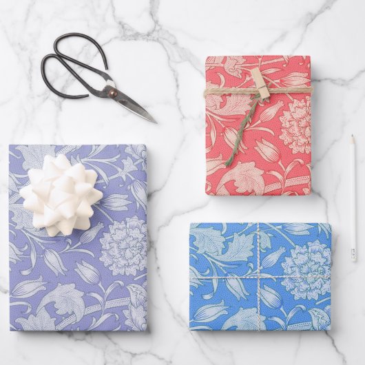 William Morris – ワイルドチューリップフローラルパターン ラッピングペーパーシート (正面)