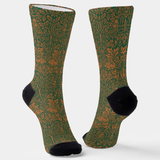 William Morris 1881 Birds, Rabbit Floral Pattern ソックス (傾斜あり)