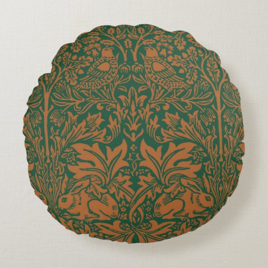William Morris 1881 Birds, Rabbit Floral Pattern ラウンドクッション (正面)
