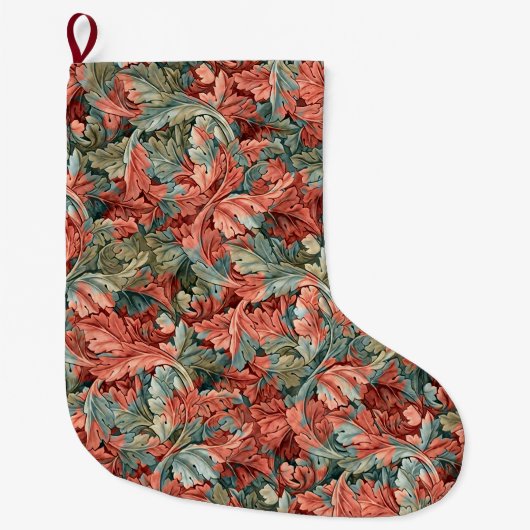 William Morris Acanthus Botanical Red Green ラージクリスマスストッキング (正面)