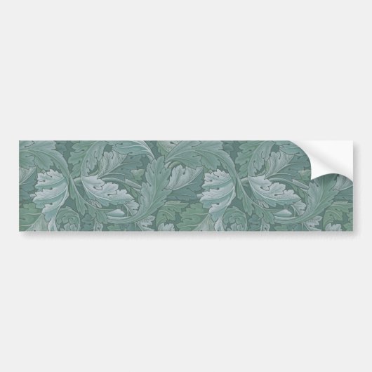 William Morris Acanthus Leaf Teal Blue Pattern バンパーステッカー (正面)