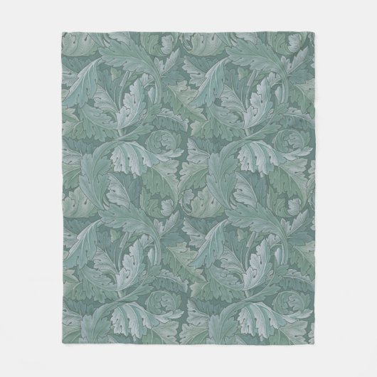 William Morris Acanthus Leaf Teal Blue Pattern フリースブランケット (正面)