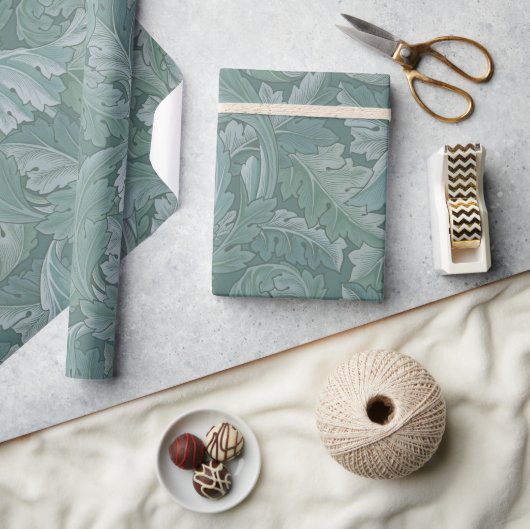 William Morris Acanthus Leaf Teal Blue Pattern ラッピングペーパー (クラフト)