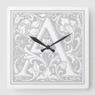 William Morris Alphabet "A"正方形の壁時計 スクエア壁時計