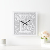 William Morris Alphabet "E"正方形の壁時計 スクエア壁時計 (ホーム)