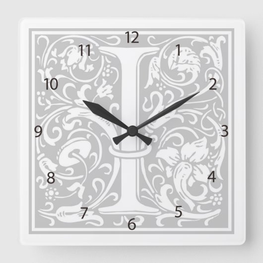 William Morris Alphabet "I" Square Wall Clock スクエア壁時計 (正面)