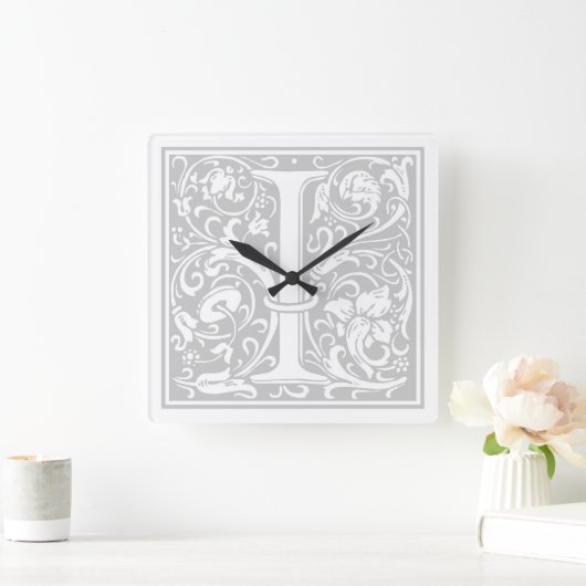 William Morris Alphabet "I" Square Wall Clock スクエア壁時計 (ホーム)