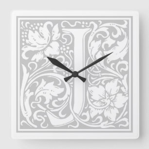 William Morris Alphabet "J"正方形の壁時計 スクエア壁時計