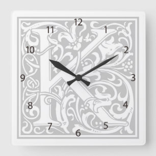 William Morris Alphabet "K"正方形の壁時計 スクエア壁時計