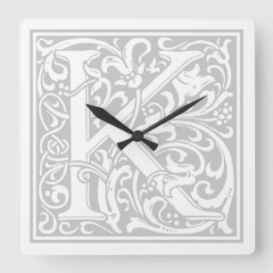 William Morris Alphabet "K"正方形の壁時計 スクエア壁時計