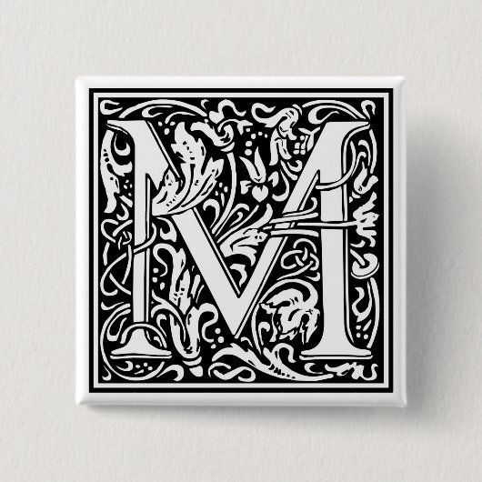 William Morris Alphabet “M” 缶バッジ (正面)