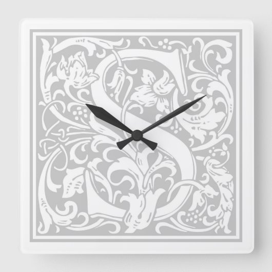 William Morris Alphabet "S"正方形の壁時計 スクエア壁時計 (正面)