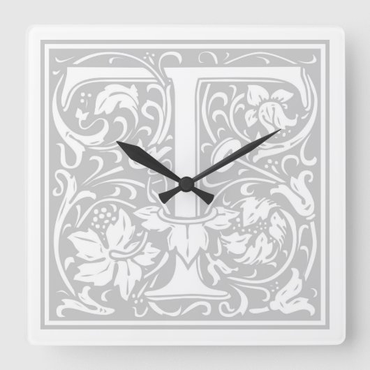 William Morris Alphabet "T"正方形の壁時計 スクエア壁時計 (正面)