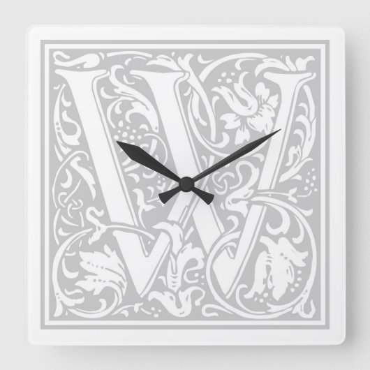 William Morris Alphabet "W"正方形の壁時計 スクエア壁時計 (正面)