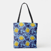William Morris Anemone、海軍およびマスタードイエロー トートバッグ (裏面)