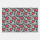 William Morris Anemone、金ゴールド、Red & Green ラッピングペーパーシート (正面2)