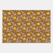 William Morris Anemone、金ゴールド、Red & Green ラッピングペーパーシート (正面)