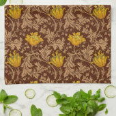 William Morris Anemone、BrownおよびMustard金ゴールド キッチンタオル (折り畳み)