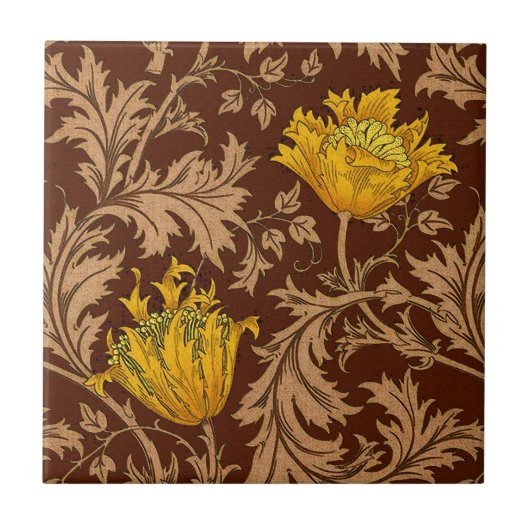 William Morris Anemone、Brown、Mustard金ゴールド タイル (正面)