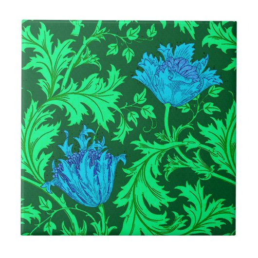 William Morris Anemone、Emerald Green and Blue タイル (正面)
