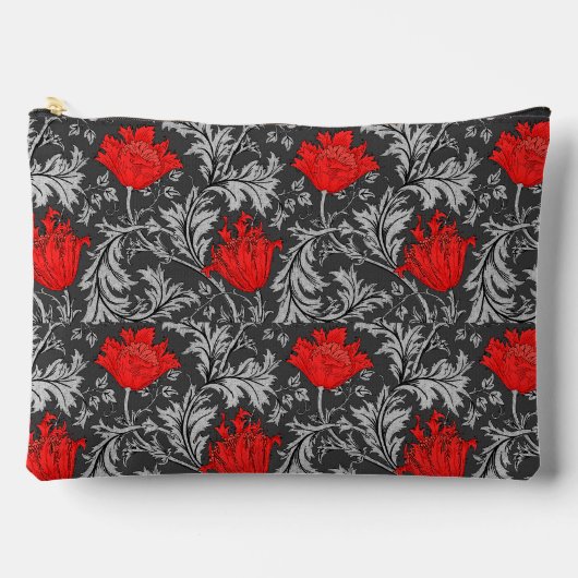William Morris Anemone, Gray / Gray and Red アクセサリーポーチ (正面)