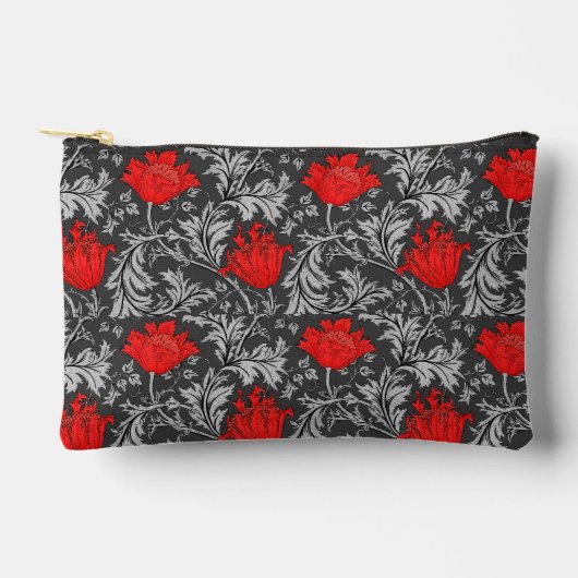 William Morris Anemone, Gray / Gray and Red アクセサリーポーチ (正面)