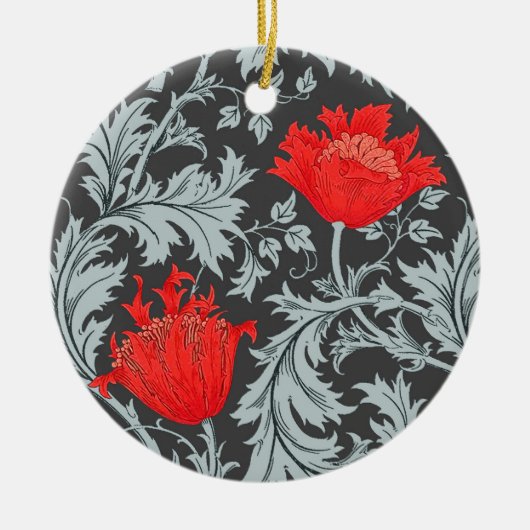 William Morris Anemone, Gray / Gray and Red セラミックオーナメント (正面)