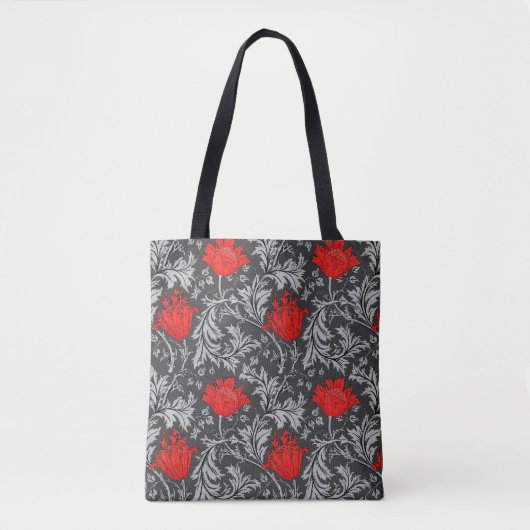 William Morris Anemone, Gray / Gray and Red トートバッグ (正面)