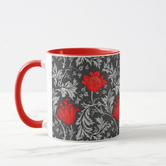 William Morris Anemone, Gray / Gray and Red Mug マグカップ (左)