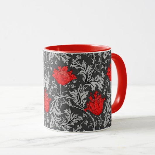 William Morris Anemone, Gray / Gray and Red Mug マグカップ (正面右)